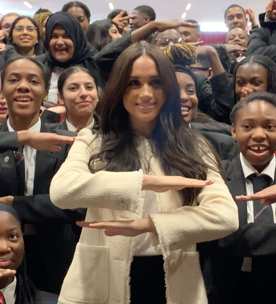 Meghan Markle at school during 2020 International Women's Day