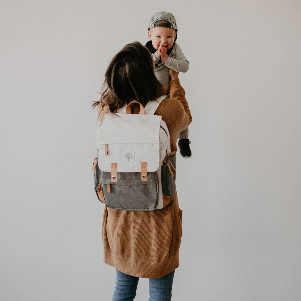 Parker Baby Birch Diaper Backpack mom and baby