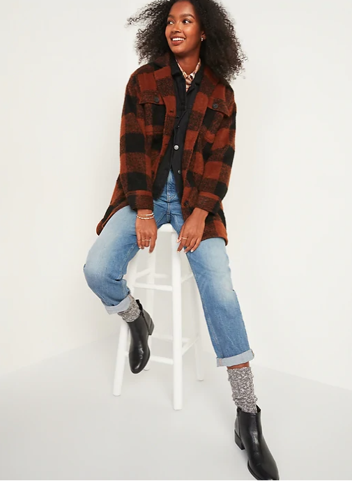 woman in plaid jacket