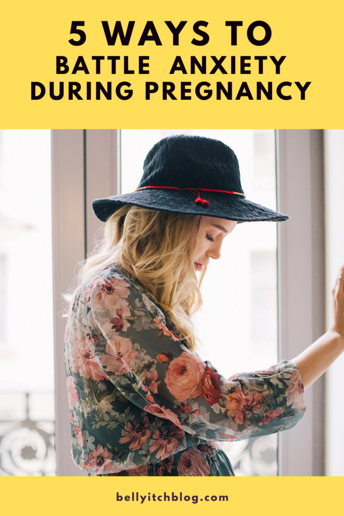 Graphic featuring a woman looking down, holding her pregnant belly