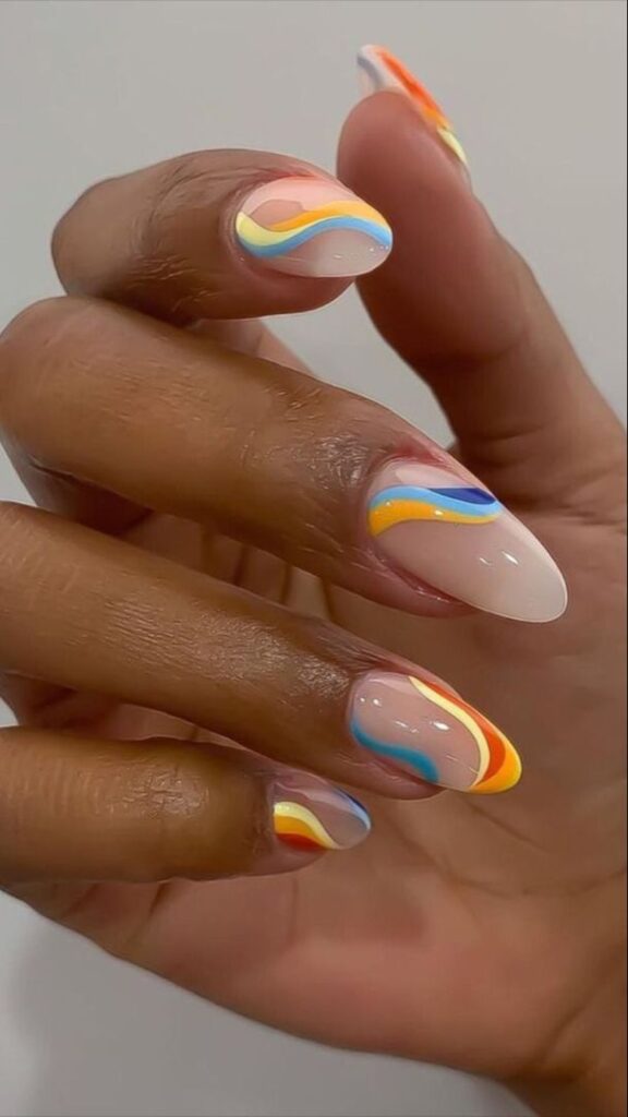 hands showing off nail polish swirly