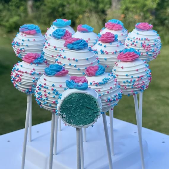 pink blue and white cake pops