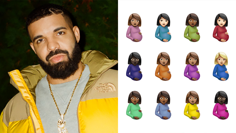 Drake in a side by side graphic from the album cover for his latest studio project "Certified Lover Boy" featuring multicultural pregnant women emojis