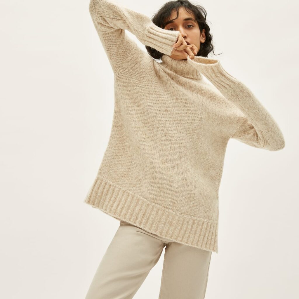 Lady wearing an Everlane Cloud Chunky Knit Sweaters