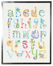 Watercolor ABCs in silver frame Green Kids' Wall Art for the Cool and Calm nursery